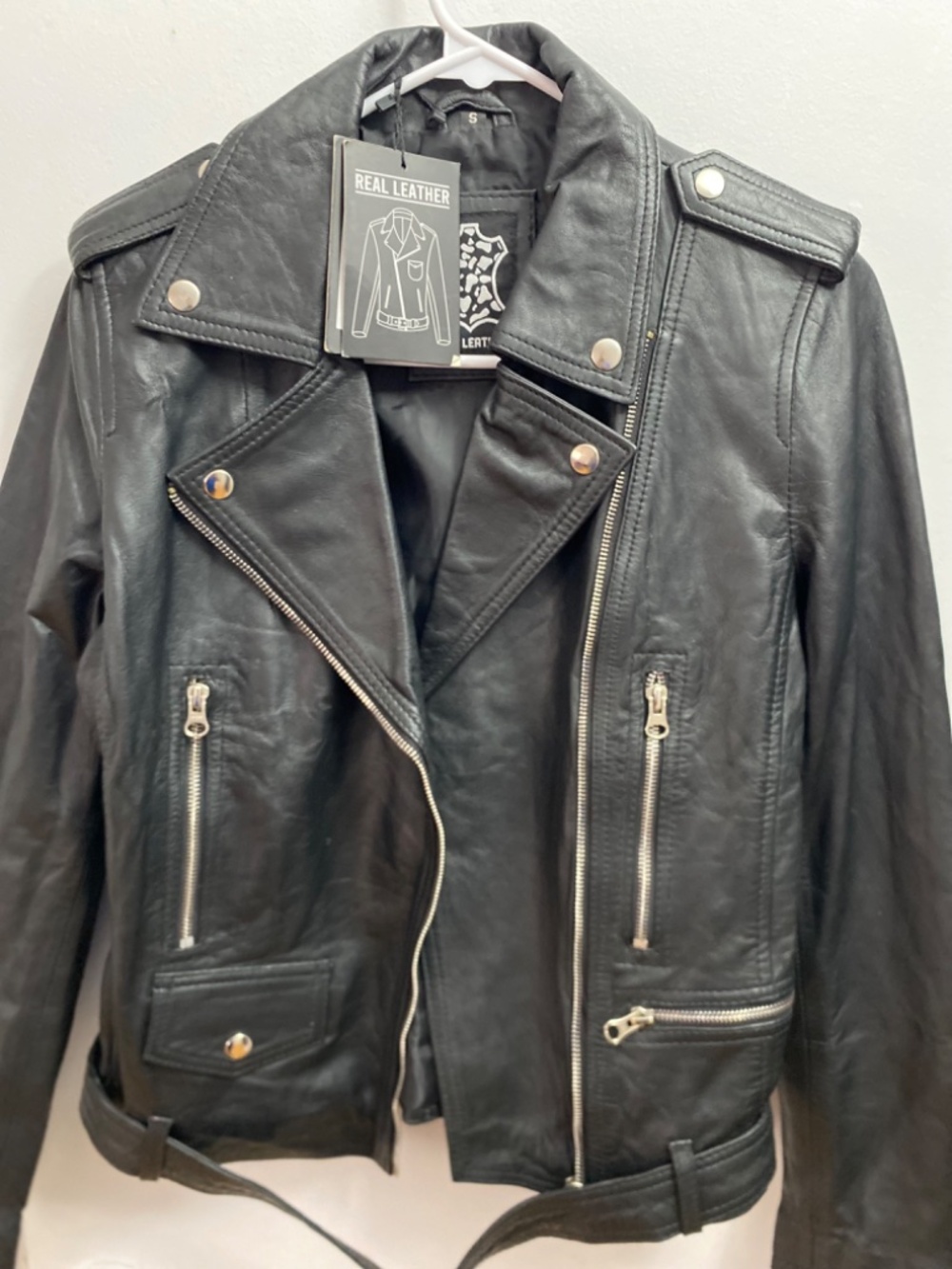 Black Genuine Leather Biker Jacket Women’s Small – Moto Zip
